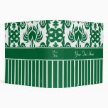 Green and White Floral Damask Vinyl Binders