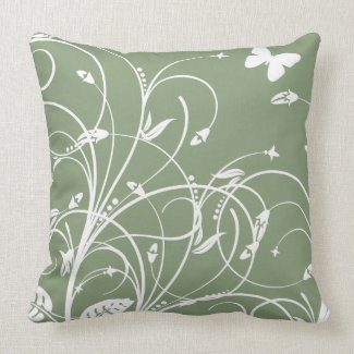 Green and White Floral Throw Pillow