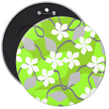 Green and White Flowers. Floral Pattern. Pinback Button