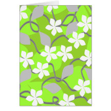 Green and White Flowers. Floral Pattern. Greeting Cards