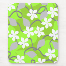 Green and White Flowers. Floral Pattern. Mousepad