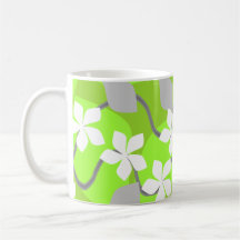 Green and White Flowers. Floral Pattern. Mugs