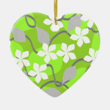Green and White Flowers. Floral Pattern. Christmas Tree Ornaments