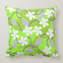 Green and White Flowers. Floral Pattern. Pillow