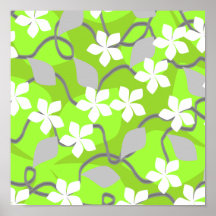 Green and White Flowers. Floral Pattern. Posters