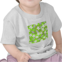 Green and White Flowers. Floral Pattern. Tees