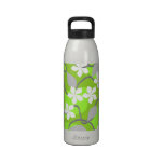 Green and White Flowers. Floral Pattern. Drinking Bottle