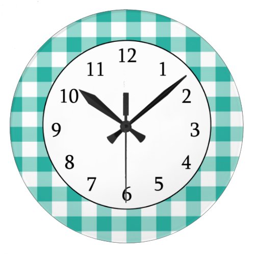 Green And White Gingham Check Pattern Clock