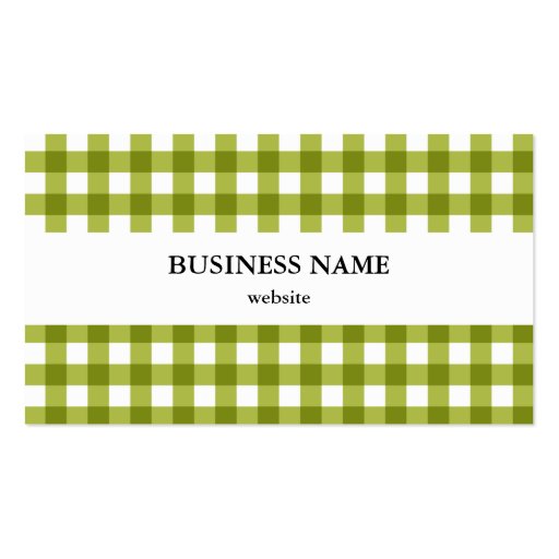 Green and White Gingham Pattern Business Cards (back side)