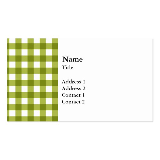 Green and White Gingham Pattern Business Cards (front side)