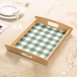 Green and White Gingham Pattern Serving Tray