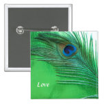 Green and White Peacock Feather Still Life Pinback Button