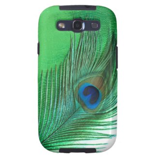 Green and White Peacock Feather Still Life Case