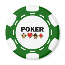 GREEN AND WHITE POKER CHIP FRIDGE MAGNET