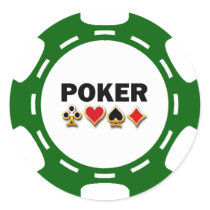 GREEN AND WHITE POKER CHIP ROUND STICKERS