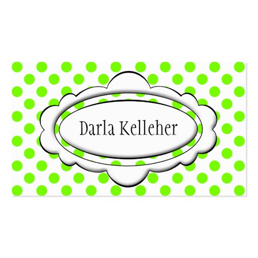 Green and White Polka Dot Business Cards (front side)