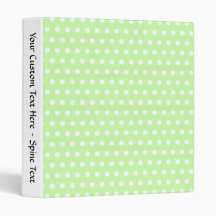 Green and White Polka Dot Pattern. Spotty. 3 Ring Binders