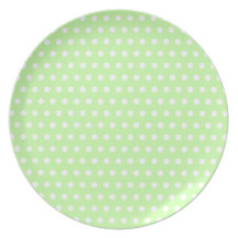 Green and White Polka Dot Pattern. Spotty. Dinner Plates