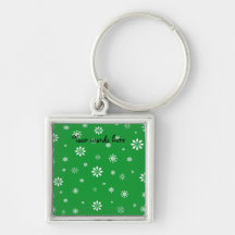 Green and white snowflakes keychain