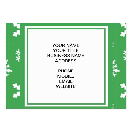 Green and White Snowflakes Pattern 1 with Monogram Business Cards (back side)