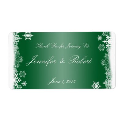 Green and White Snowflakes Wedding Water Label