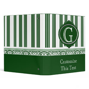 Green and white stripe monogram binder binder
