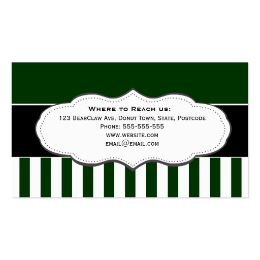 Green and White Striped Business Cards (back side)