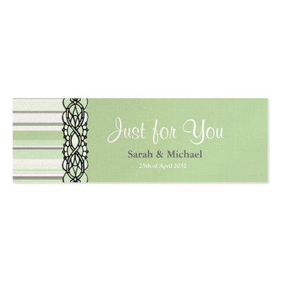 Green and white striped Wedding favor Gift tag Business Card Template by 