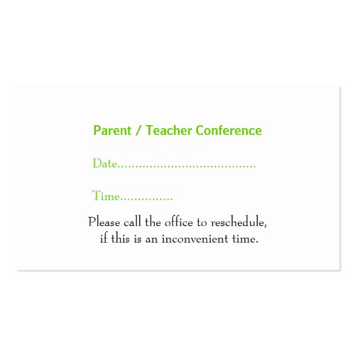 Green and White Teacher's Photo Business Card (back side)
