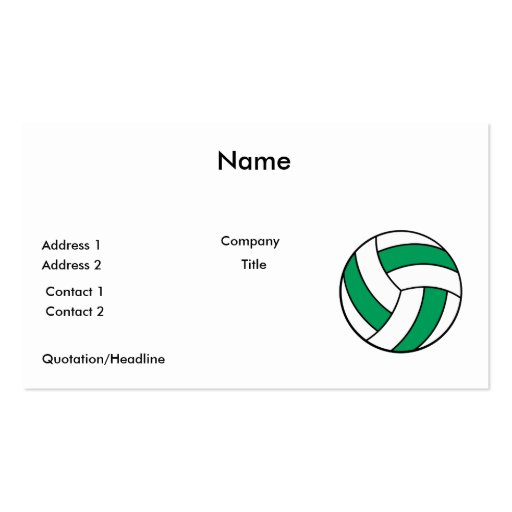green and white volleyball business card (front side)
