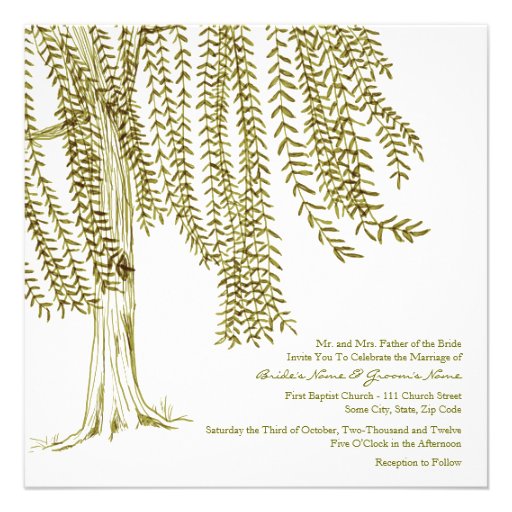 Green and White Willow Tree Wedding Invitation