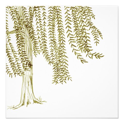 Green and White Willow Tree Wedding Invitation