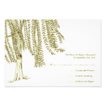 Green and White Willow Tree Wedding RSVP Personalized Invite