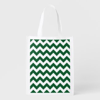 Green and White Zigzag Reusable Grocery Bag