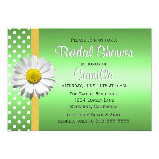 Green and Yellow Daisy Bridal Shower Invitation (front side)