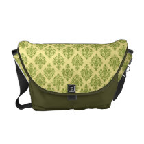 Green and Yellow Damask Patterned Courier Bags