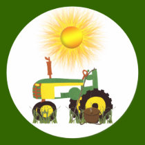 Green and Yellow Tractor with Fishing Pole Sticker by KirstenEdwards Green and Yellow Tractor with Fishing Pole Sticker