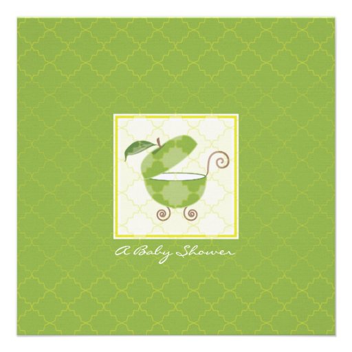Green Apple Baby Carriage Shower Invitation