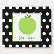 Green Apple / Black With White Polka Dots Mousepads