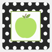 Green Apple / Black With White Polka Dots Square Stickers