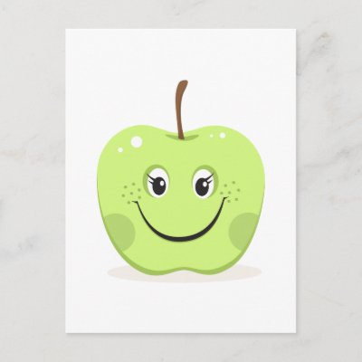 little cartoon girl smiling. Green apple cartoon girl
