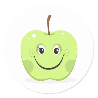 Green apple cartoon girl stickers