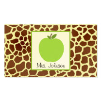 Green Apple Giraffe Print Teacher business cards