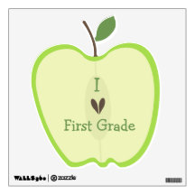 Green Apple Half I Love First Grade Wall Decal