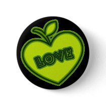 GREEN APPLE HEART PINBACK BUTTONS