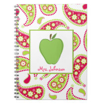 Green Apple Pink & Green Paisley Teacher Notebook notebooks
