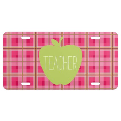 Green Apple Plaid Teacher License Plate Cover License Plate