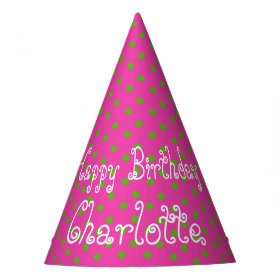 Green Apple Polka Dot on Diva Pink Personalized Party Hat