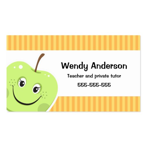 Green apple teacher or private tutor business card (front side)