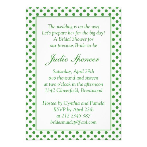 Green apple white polka dot Bridal shower Invite